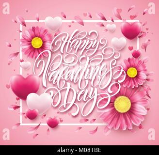 Valentines Day lettrage en fleurs et de fond du Cœur. Vector illustration Illustration de Vecteur