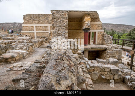 Parties du complexe du temple Minoen de Knossos, reconstruit le palais de Knossos, double étage, ville antique de Knossos, Héraklion, Knossos, Crète, Grèce, E Banque D'Images