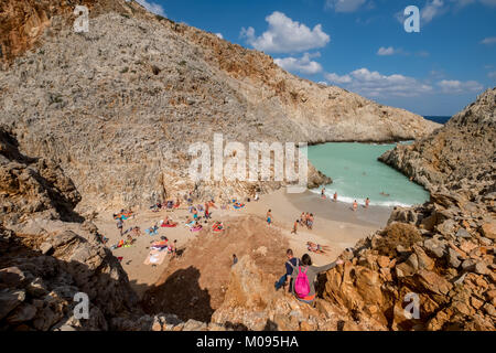 Plage de seitan limania, escalade à la plage, baignade cachés bay, plage de rêve, Chania, Crète, Grèce, Europe, Chania, Crète, Grèce, Europe, Voyage, GR Banque D'Images