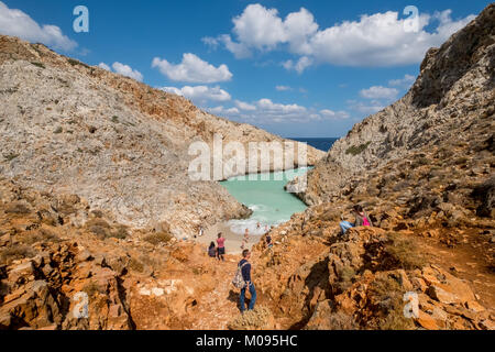 Plage de seitan limania, escalade à la plage, baignade cachés bay, plage de rêve, Chania, Crète, Grèce, Europe, Chania, Crète, Grèce, Europe, Voyage, GR Banque D'Images