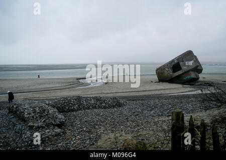 Blockhaus allemand, reste de la DEUXIÈME GUERRE MONDIALE, Le Hourdel, Cayeux-sur-Mer, Normandie, France Banque D'Images