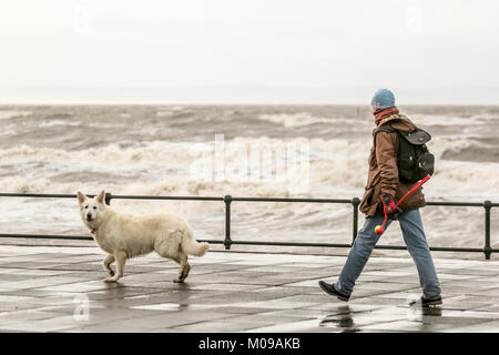 Crosby, Merseyside. 19 Jan, 2018. Météo britannique. Mer déchaînée sur la promenade côtière de Sefton où gales continuent à batter la côte. Credit : MediaWorldImages/Alamy Live News Banque D'Images