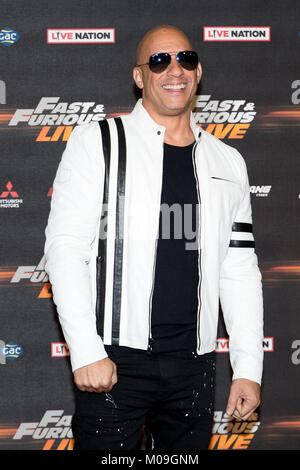 Londres, Royaume-Uni. 19 Jan, 2018. vin diesel à l'échelle mondiale Première de Fast & Furious Live à l'O2 Arena de Londres, Angleterre le 19 janvier 2018. Crédit : Jason Richardson/Alamy Live News Banque D'Images