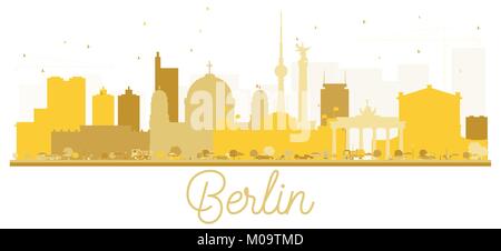 Allemagne Berlin City skyline silhouette d'or. Vector illustration. Vue urbaine avec des points de repère. Berlin isolé sur fond blanc. Illustration de Vecteur