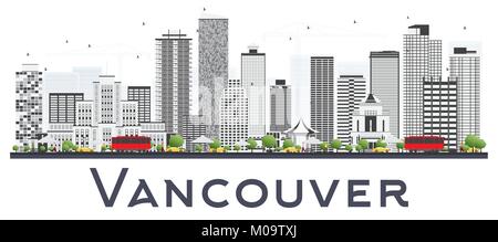 Canada Vancouver City Skyline avec bâtiments gris isolé sur fond blanc. Vector Illustration. Les voyages d'affaires et tourisme Concept Illustration de Vecteur