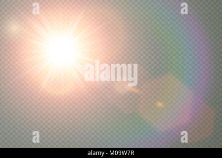 Vector transparent spécial soleil reflets effet de lumière. Flash Soleil avec rayons chauds et des projecteurs. Résumé de l'élément décor translucide design. Isolat Illustration de Vecteur