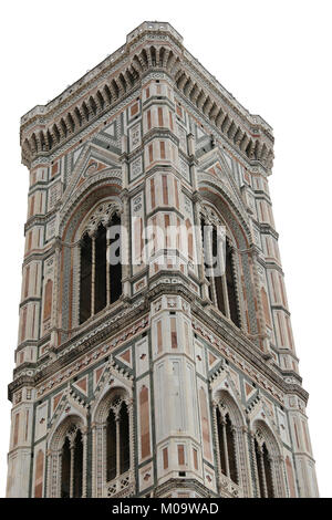 Florence Italie Clocher de cathédrale par un artiste italien appelé GIOTTO sur fond blanc Banque D'Images