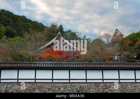 Un mur entoure un temple et la couleur de l'automne à Kyoto, au Japon. Banque D'Images