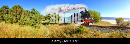 Train à vapeur allemand historique au printemps, Rugen, l'Allemagne, l'image panoramique, Banque D'Images