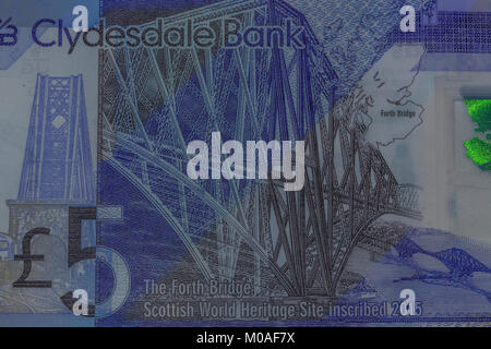 Forth Railway Bridge sur Clydesdale Bank 5 pound note Banque D'Images