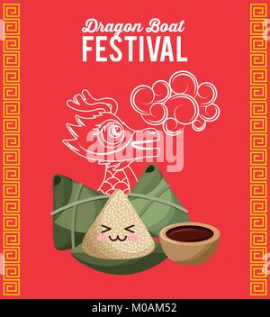 Boulettes de riz chinois personnage dragon boat festival fond rouge Illustration de Vecteur