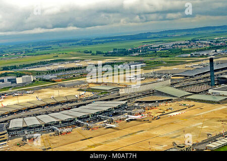 Vue aérienne de l'aéroport international Roissy Charles-de-Gaulle, France Banque D'Images