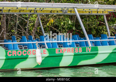 Express Crocodile Bateau de tourisme croisière sur la Daintree River dans le parc national de Daintree, Far North Queensland, Australie Banque D'Images