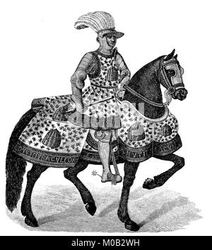 Louis XII, le 27 juin 1462 - 1 janvier 1515, a été roi de France de 1498 à 1515, en tant que cavalier au cheval, après une miniature dans la Bibliothèque Nationale de Paris, l'amélioration numérique reproduction d'une estampe originale de 1880 Banque D'Images