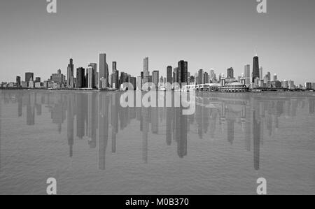 Noir et blanc de la ville de Chicago skyline Banque D'Images