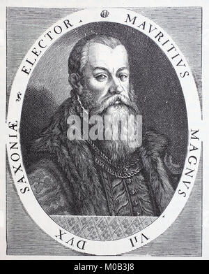 Moritz de Saxe, le 21 mars 1521 à Freiberg - Juillet 11, 1553 à Sievershausen, était originaire de la maison de l'Albertine Wettiner prince. Il a été de 1541 duc de Saxe Albertine et de 1541 à 1549, duc de Sagan et de 1547 aussi électeur du Saint Empire Romain, l'Allemagne, l'amélioration numérique reproduction d'une estampe originale de 1880 Banque D'Images