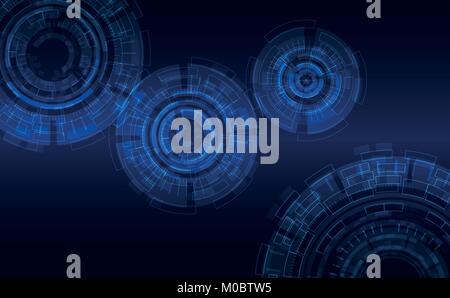 Vector Background : Abstract Cycles dans Hi Tech Style. Fond bleu foncé, ses éléments. Illustration de Vecteur