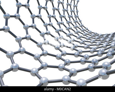 Fragment de nanotubes de carbone en zigzag. Schéma de structure moléculaire. Connectés en atomes enveloppé maille hexagonale isolé sur fond blanc. Illustratio 3d Banque D'Images