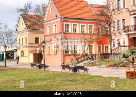 Biélorussie, MINSK - Mars 11,2017 : Rose maisons sur Trinity située dans le centre historique de la ville Banque D'Images