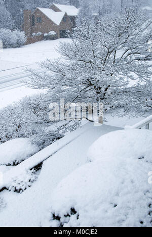 Chute de neige couvertures un voisinage dans la région métropolitaine d'Atlanta, Géorgie. (USA) Banque D'Images