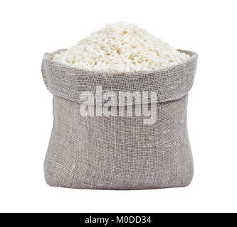 Risotto riz en sac de toile isolated on white Banque D'Images