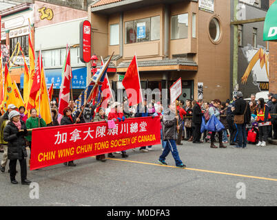 VANCOUVER, CANADA - Le 2 février 2014 : Chin Wing Chun Tong Society of Canada marchant au défilé du Nouvel An chinois dans le quartier chinois de Vancouver Banque D'Images