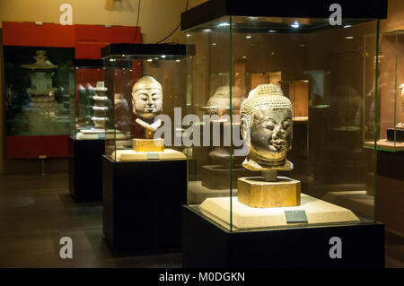 Statue de Bouddha chefs sur l'affichage dans le musée de Xi'an, province du Shaanxi, en Chine. Banque D'Images