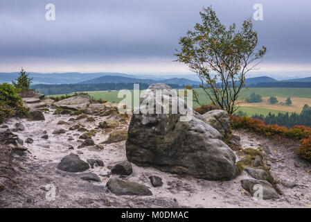 Naroznik en montagne montagnes Stolowe (Montagnes de Table), une partie de la gamme des Sudètes, Basse-silésie de Pologne Banque D'Images