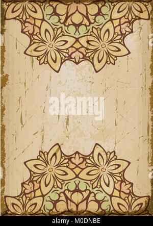 Vintage vector background en grunge style brûler avec deux des moitiés d'éléments décoratifs en dentelle - mandala. Illustration de Vecteur
