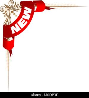 Coin floral avec bannière rouge 'Nouveau'. Illustration de Vecteur