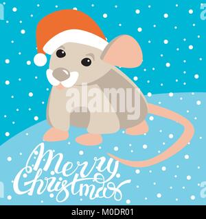 Mouse in santa hat vector illustration style plat côté profil Illustration de Vecteur