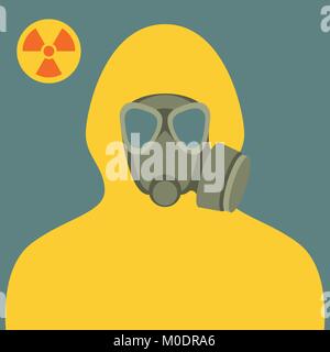 L'homme en bio-hazard costume et masque à gaz style plat Illustration de Vecteur
