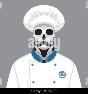 Crâne humain incook's cap vector illustration style plat Illustration de Vecteur