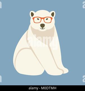 Face à l'ours polaire dans les verres vector illustration style plat Illustration de Vecteur