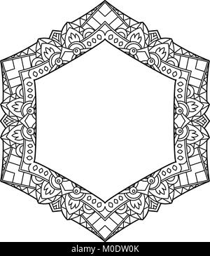 Rare, hexagonales, de la dentelle, du cadre décoratif avec place vide pour votre texte. Vector illustration en noir et blanc. Illustration de Vecteur