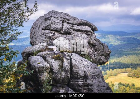 Rock le gorille Szczeliniec Wielki, le plus haut sommet des montagnes Stolowe (Montagnes de Table), une partie de la gamme des Sudètes, Pologne Banque D'Images