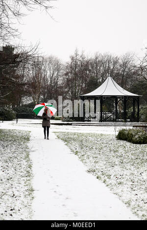 Leeds, UK. Jan 21, 2018. Une femme marche dans la région de Dartmouth Park, Morley cet après-midi, après les chutes de neige dans la région de Leeds.prises le 21 janvier 2018. Crédit : Andrew Gardner/Alamy Live News Banque D'Images