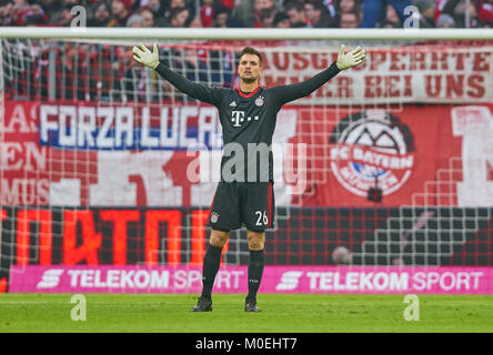 Leverkusen, Allemagne. Jan 21, 2018. Football FC Bayern Munich, Munich, le 21 janvier, 2018 Sven ULREICH, FCB 26 Torwart. Gesticule et donner des instructions, action, seule image, le geste, le geste, un mouvement de la main, en soulignant, d'interpréter, de mimik, FC BAYERN MUNICH - Werder Brême 4-2 1.ligue de soccer allemand, Munich, le 21 janvier 2018, la saison 2017-2018 Crédit : Peter Schatz/Alamy Live News Banque D'Images