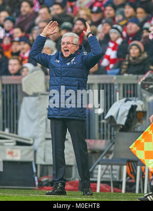 Leverkusen, Allemagne. Jan 21, 2018. Football FC Bayern Munich, Munich, le 21 janvier 2018 Coach Jupp HEYNCKES (FCB) gesticule et donner des instructions, action, seule image, le geste, le geste, un mouvement de la main, en soulignant, d'interpréter, de mimik, émotions, cris, FC BAYERN MUNICH - Werder Brême 4-2 1.ligue de soccer allemand, Munich, le 21 janvier 2018, la saison 2017-2018 Crédit : Peter Schatz/Alamy Live News Banque D'Images