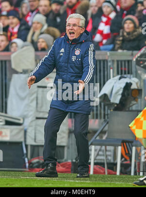 Leverkusen, Allemagne. Jan 21, 2018. Football FC Bayern Munich, Munich, le 21 janvier 2018 Coach Jupp HEYNCKES (FCB) gesticule et donner des instructions, action, seule image, le geste, le geste, un mouvement de la main, en soulignant, d'interpréter, de mimik, émotions, cris, FC BAYERN MUNICH - Werder Brême 4-2 1.ligue de soccer allemand, Munich, le 21 janvier 2018, la saison 2017-2018 Crédit : Peter Schatz/Alamy Live News Banque D'Images