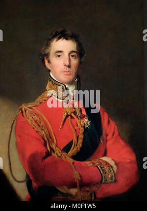 Arthur Wellesley, 1er duc de Wellington (1769â€"1852) Le Duc de Wellington est debout à mi-longueur, portant l'Marshalâ champ uniforme, avec la jarretière star et une écharpe, l'insigne de la Toison d'or, et un badge spécial commandé par le Prince Régent pour être porté à partir de 1815 par les chevaliers Grand-croix de la Division militaire de l'ordre de la baignoire qui étaient également Compagnon de l'Ordre des Chevaliers de la Jarretière. Thomas Lawrence, vers 1816 Banque D'Images