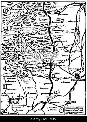 La PREMIÈRE GUERRE MONDIALE - UN 1917 Carte montrant l'activité militaire dans l'1914-1918 Première Guerre mondiale montrant la région où les combats ont eu lieu en Alsace Banque D'Images