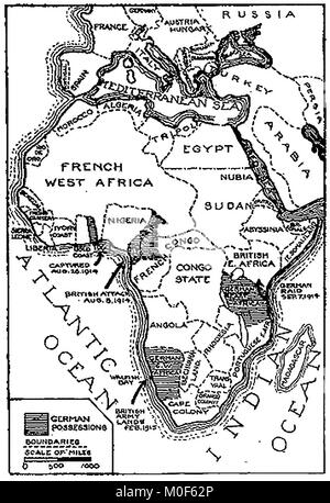 La PREMIÈRE GUERRE MONDIALE - UN 1917 Carte montrant l'activité militaire dans l'1914-1918 - Première Guerre mondiale - La campagne dans le Togoland & Cameroons et possessions allemandes en Afrique Banque D'Images