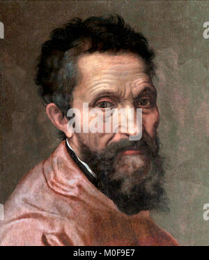Michelangelo. Portrait de MICHELANGELO DI LODOVICO BUONARROTI SIMONI (1475-1564) par Daniele da Volterra, huile sur panneau, c.1544. C'est une image retouchée numériquement à partir d'une culture d'une grande peinture inachevée. Banque D'Images