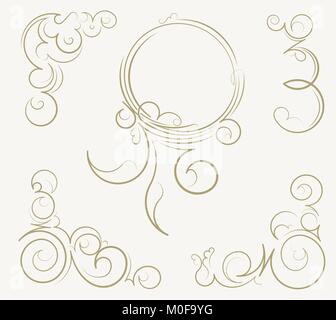 Ensemble de cadres vintage ronde inhabituelle et éléments décoratifs sur l'arrière-plan. Vector illustration. Illustration de Vecteur