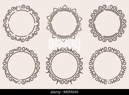 Ensemble de six frontières ronde décorative. Illustration de Vecteur