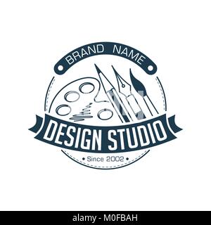 Résumé toute l'élégant design studio illustration avec pinceau, stylo, crayon et palette pour logo ou autre utilisation. Illustration de Vecteur
