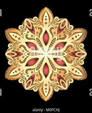 Abstract vector design en dentelle ronde colorée de style de ligne mono - mandala, élément décoratif sur fond noir. Illustration de Vecteur