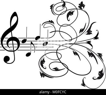 Clé de Sol et notes de musique avec ornements floraux swirls Illustration de Vecteur