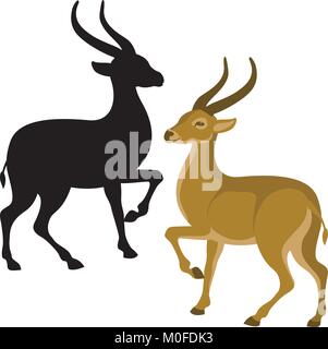 Illustration vecteur de l'antilope noire plat à côté de profil silhouette Illustration de Vecteur